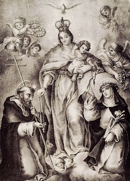 Valencia - santo domingo de guzman virgen rosario santa catalina grabado pascual y abad bib val nicolau primitiu grab294